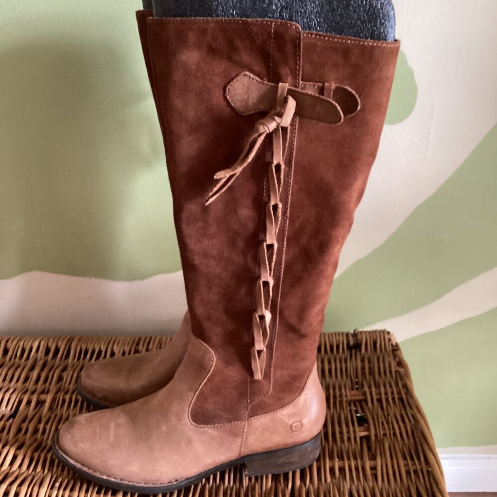 Born Cook Tall Suede and Leather Riding-style Boots, Size 9